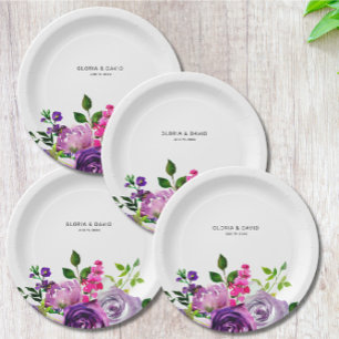 Purple Floral Elegant  Wedding  Paper Plate