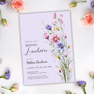 Purple Floral Elegant Wildflower Bridal Luncheon Invitation