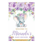 Purple Floral Elephant Baby Shower Welcome