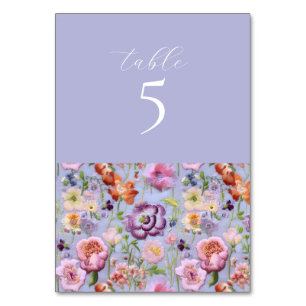 Purple Floral Embroidered Wedding Table Number