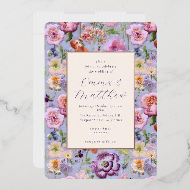 Purple Floral Embroidery Wedding Frame (Envelope)