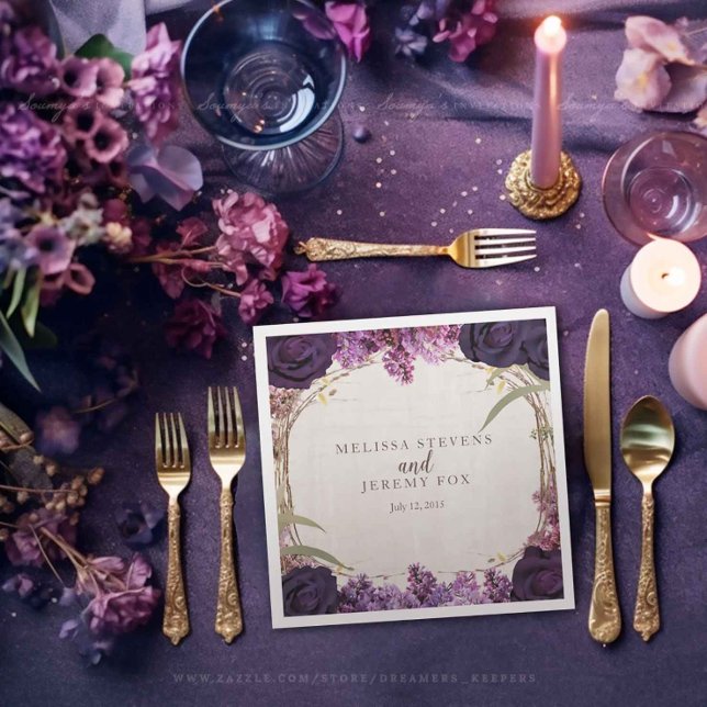 Purple Floral Enchanted Forest Wedding Paper Napkin (Creator Uploaded)