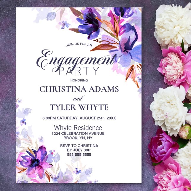Purple Floral Engagement Party Invitation (Creator Uploaded)
