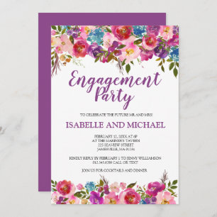 Purple Floral Engagement Party Invitations