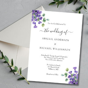 Purple Floral Eucalyptus Greenery Elegant Wedding Invitation