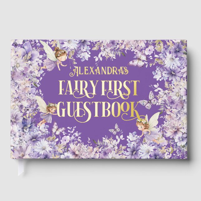 Purple Floral Fairy First Guest Book (Front)