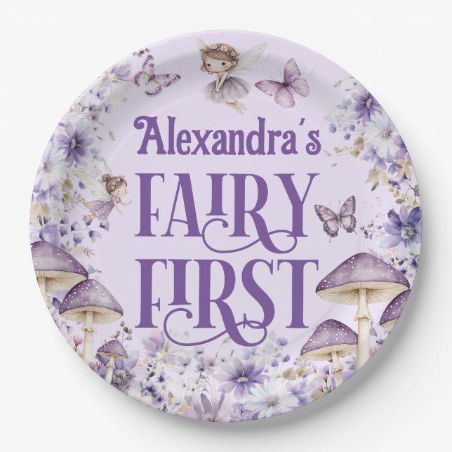 Purple Floral Fairy First Round Paper Plate (Front)
