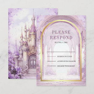 Purple Floral Fairytale Castle Wedding RSVP Card