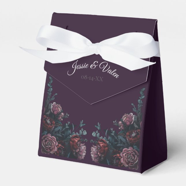Purple Floral Fall Wedding Favour Box (Front Side)