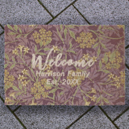 Purple Floral Family Name Established Welcome Coir