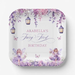 Purple Floral Fantasy Fairy First Birthday Paper Plate