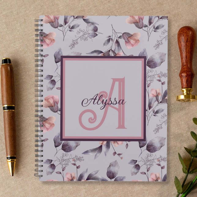 Purple Floral Feminine Monogrammed Initial & Name  Planner (Creator Uploaded)