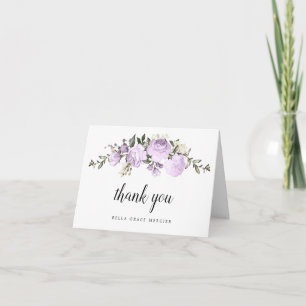 Purple Floral First Communion Photo Thank You Card