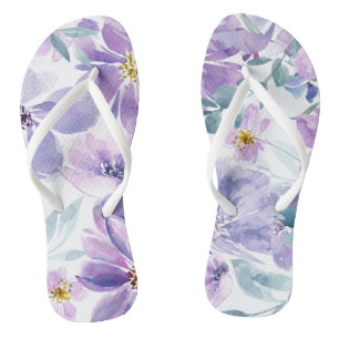Purple Floral Flip Flops