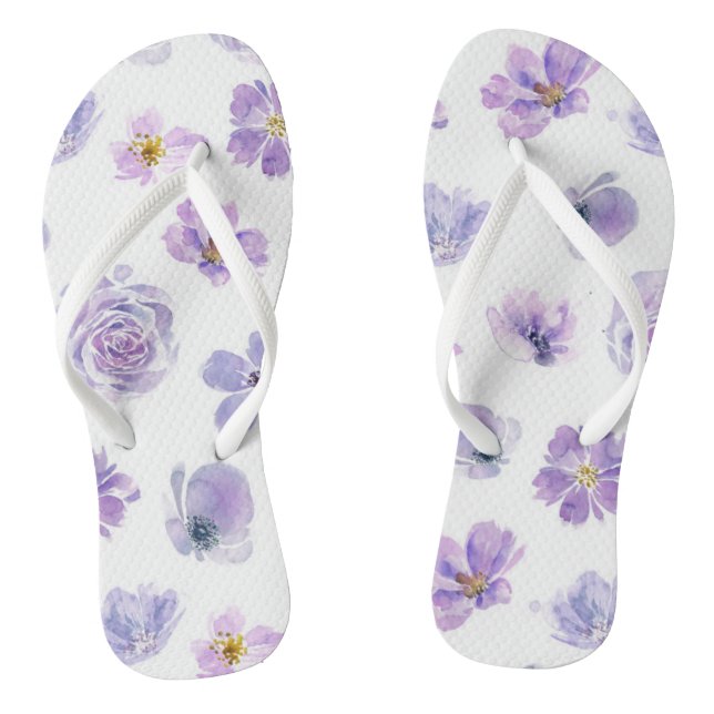 Purple Floral Flip Flops (Footbed)