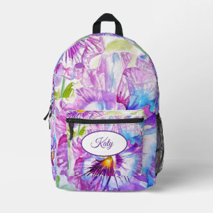 Purple Floral Flower Pansy Watercolor Backpack