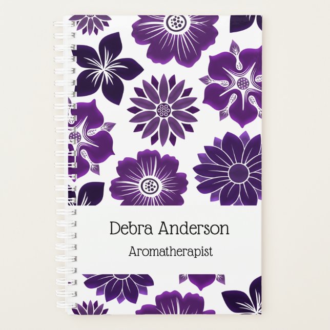 Purple Floral Flowers Pattern Personalised Name Planner (Front)