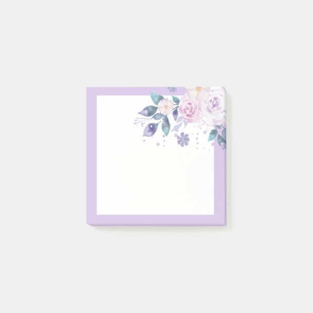 purple floral, flowers post-it notes (Front)