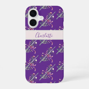 Purple Floral Flute Monogram Name Phone Case