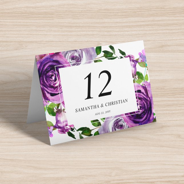 Purple Floral Folded Tent Wedding Table Number  (Creator Uploaded)