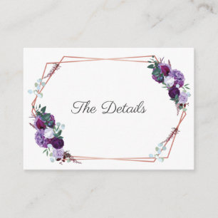 Purple Floral Foliage Rose Gold Geometric Wedding Enclosure Card