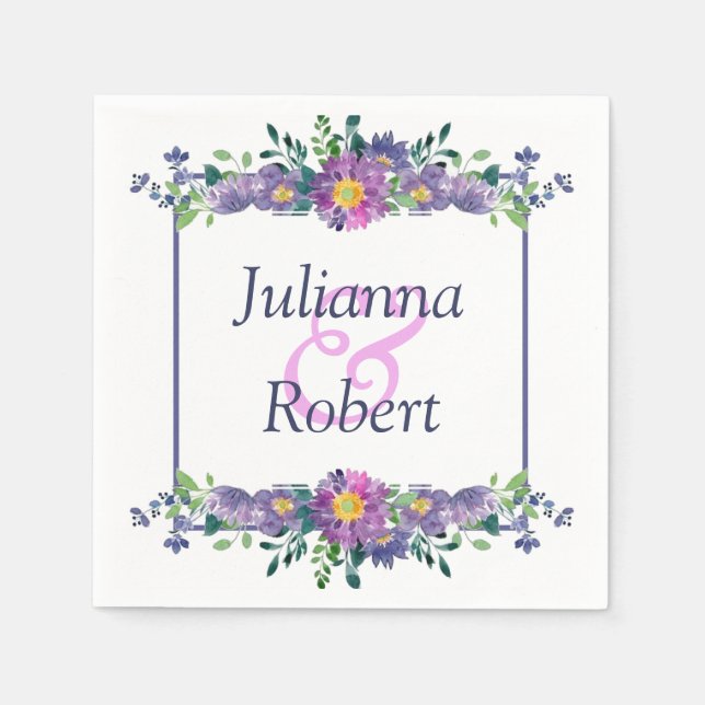 Purple floral frame  napkins (Front)