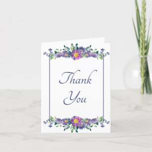 Purple floral frame thank you card