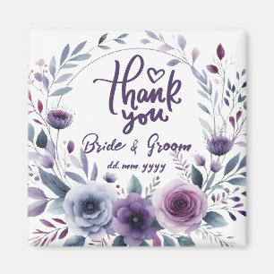 Purple Floral Frame Thank You Wedding Favors Magnet