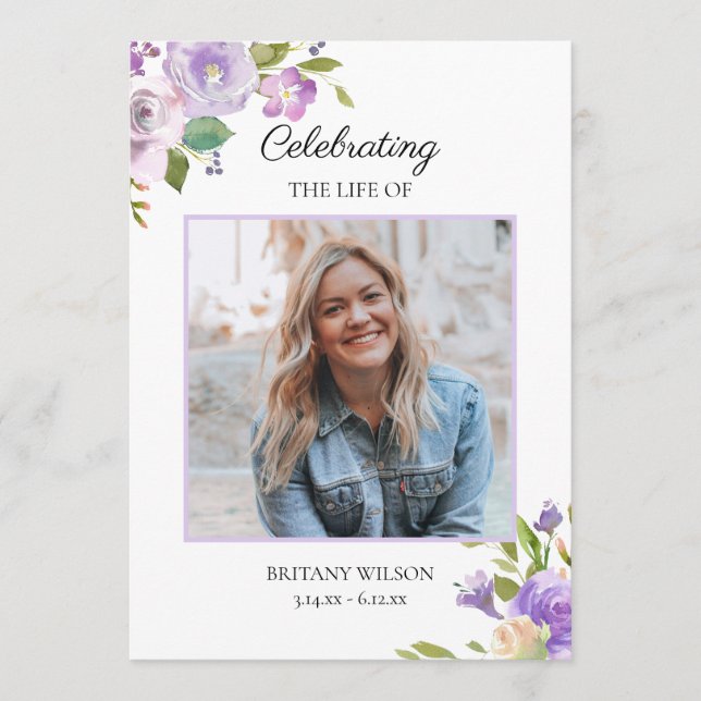 Purple Floral Funeral Obituary Order of Service Programme (Front)