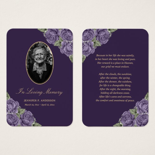 Purple Floral Funeral Prayer Card (Front & Back)