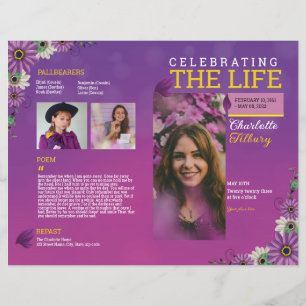 Purple Floral Funeral Program Template