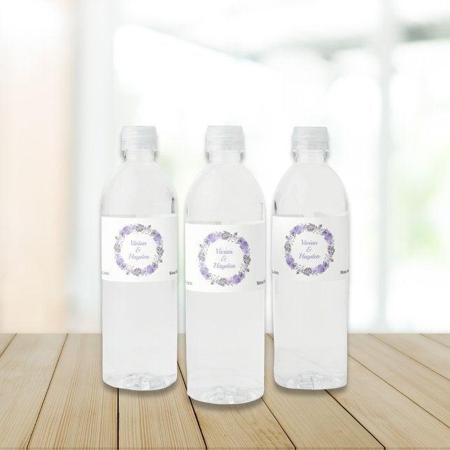 Purple Floral Garden Wedding Water Bottle Label (Creator Uploaded)