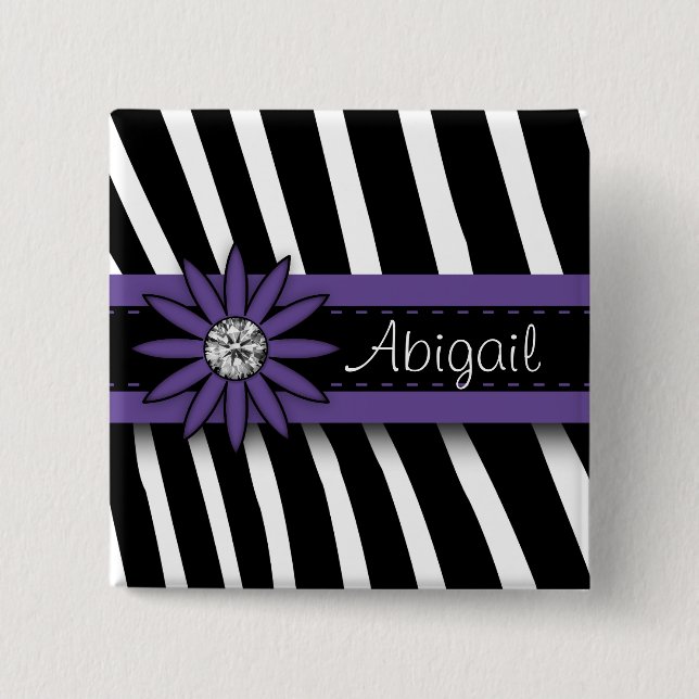 Purple Floral Gem & Zebra Pattern 15 Cm Square Badge (Front)