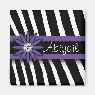 Purple Floral Gem & Zebra Pattern Magnet