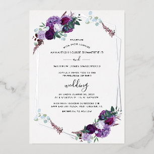 Purple Floral Geometric Foliage Wedding Silver