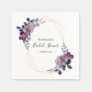 Purple Floral Geometric Frame Bridal Shower Paper Napkin