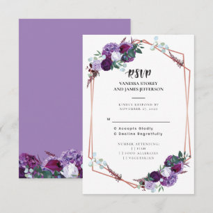 Purple Floral Geometric Greenery Wedding RSVP Card