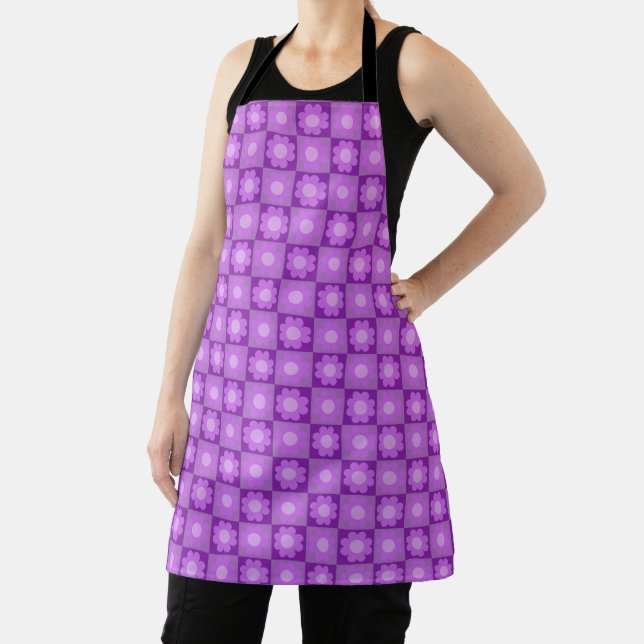 Purple Floral Geometric Pattern Apron (Insitu)