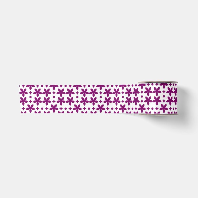 Purple Floral Geometric Pattern with Repeating  Satin Ribbon (Front)