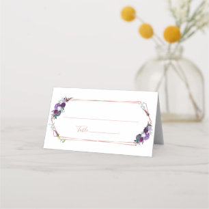 Purple Floral Geometric Rose Gold Wedding Place Card