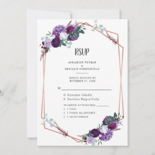 Purple Floral Geometric Rose Gold Wedding RSVP