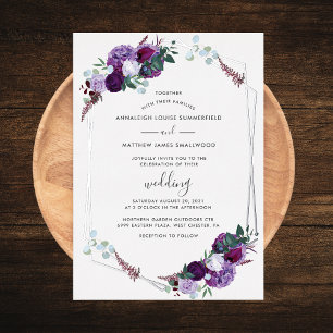 Purple Floral Geometric Rose Gold Wedding Silver
