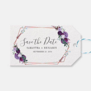 Purple Floral Geometric Save The Date Announcement Gift Tags