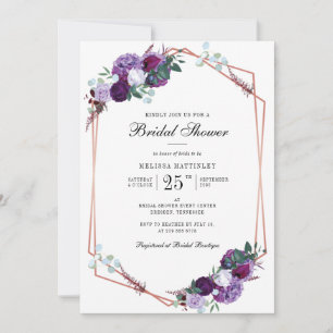 Purple Floral Geometric Script Bridal Shower Invitation