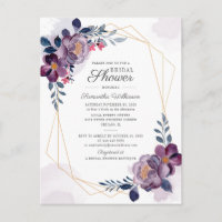Purple Floral Geometric Script Bridal Shower