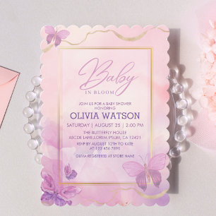 Purple Floral Girl Baby in bloom Baby Shower  Invitation