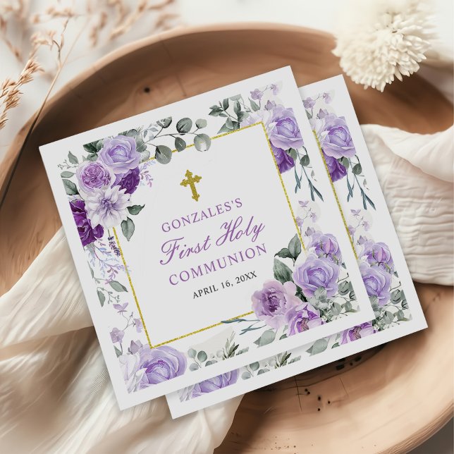 Purple Floral Girl First Holy Communion Napkin (Creator Uploaded)