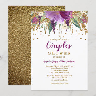Purple Floral Glitter Sparkling Couples Shower Invitation