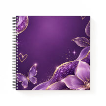 Purple Floral Glitter Spiral Notebook