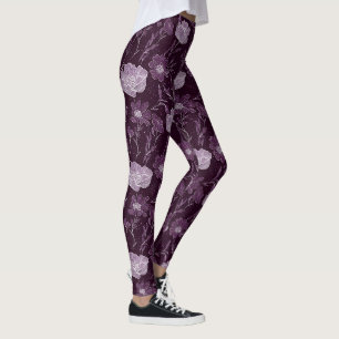 Purple Floral Glitters Pattern Leggings